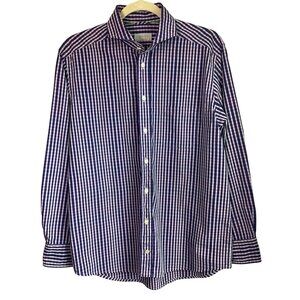 Eton Contemporary Mens Sz 40 Button Down Shirt Purple & Pink Checkered *Read